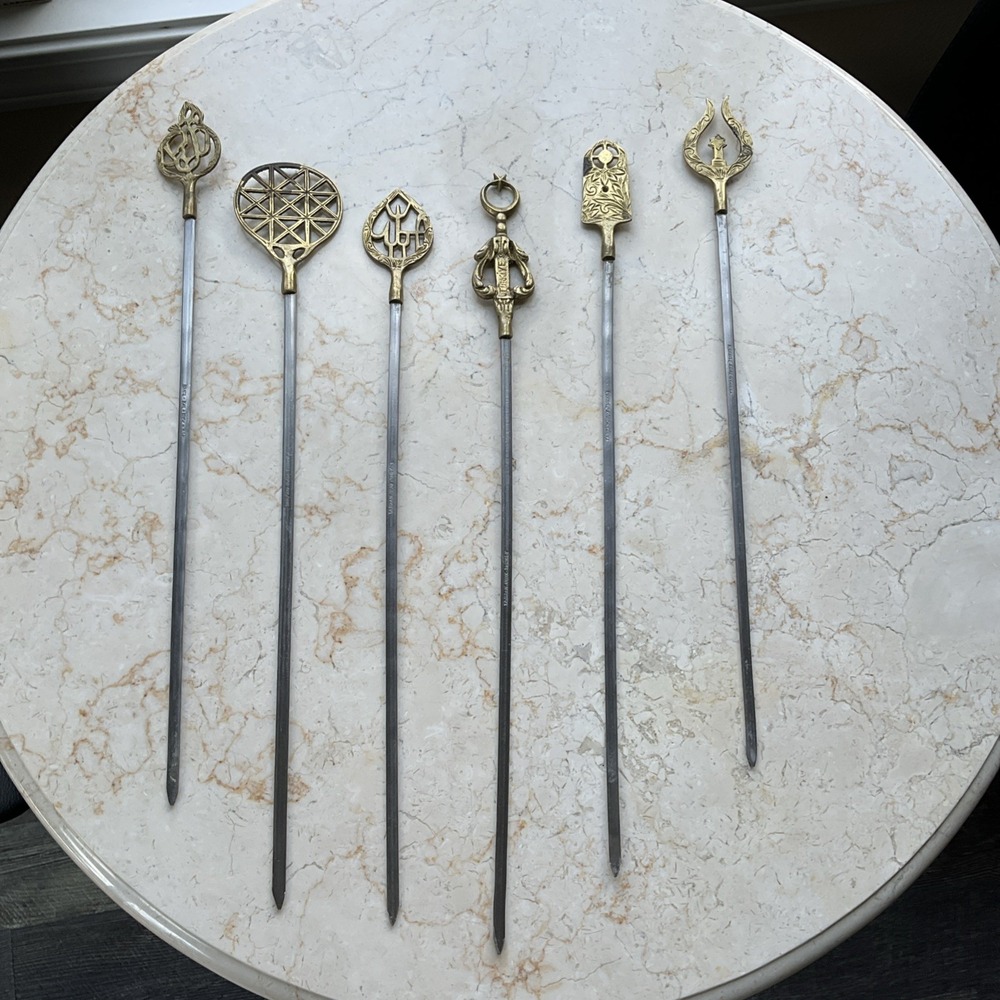 Turkish Brass and Stainless Tarzan Inox shish Kebab Skewers vintage 6 assorted